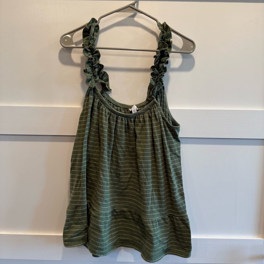 Time and Tru Olive Striped Tank Top